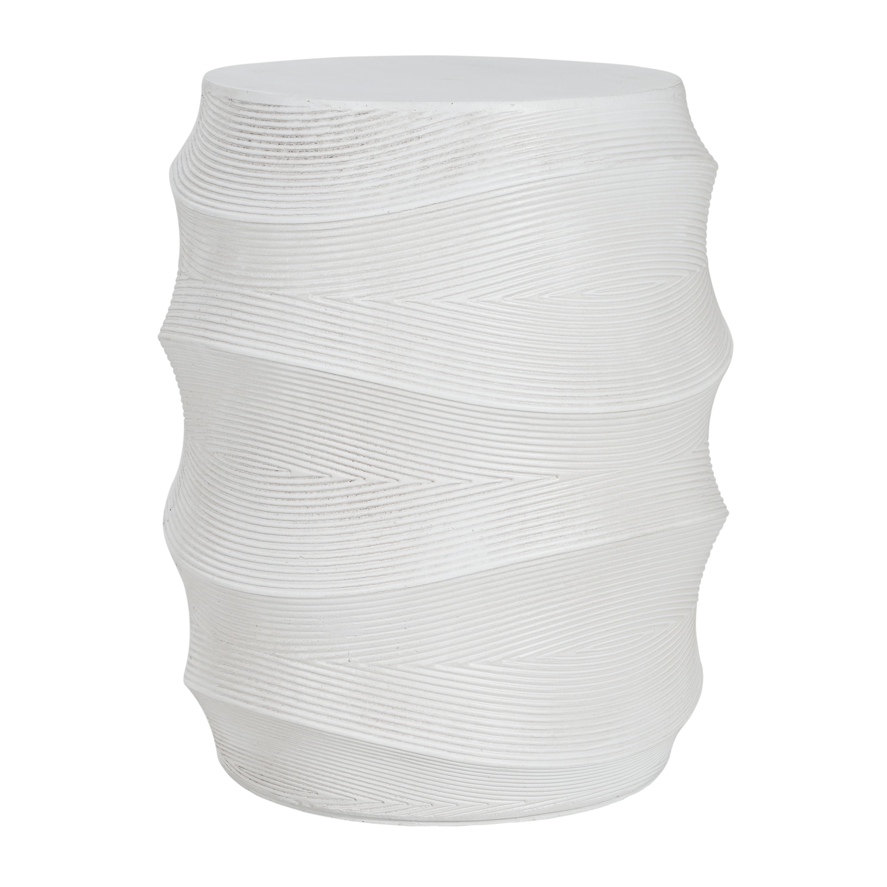 Mintazer Antique Ribbed MGO Outdoor Side Table, Indoor & Outdoor Accent Table for Balcony, Patio, Garden, White