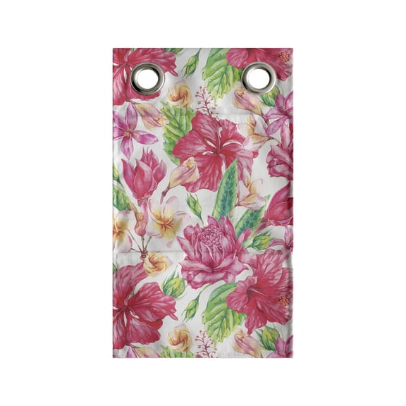 Hibiscus Hanging Pocket Organizer, Pinkish Tones Flowers Tropical Arrangement, Printed Polyester Storage Bag with Pockets, 9" x 27", Pink Jade Green White