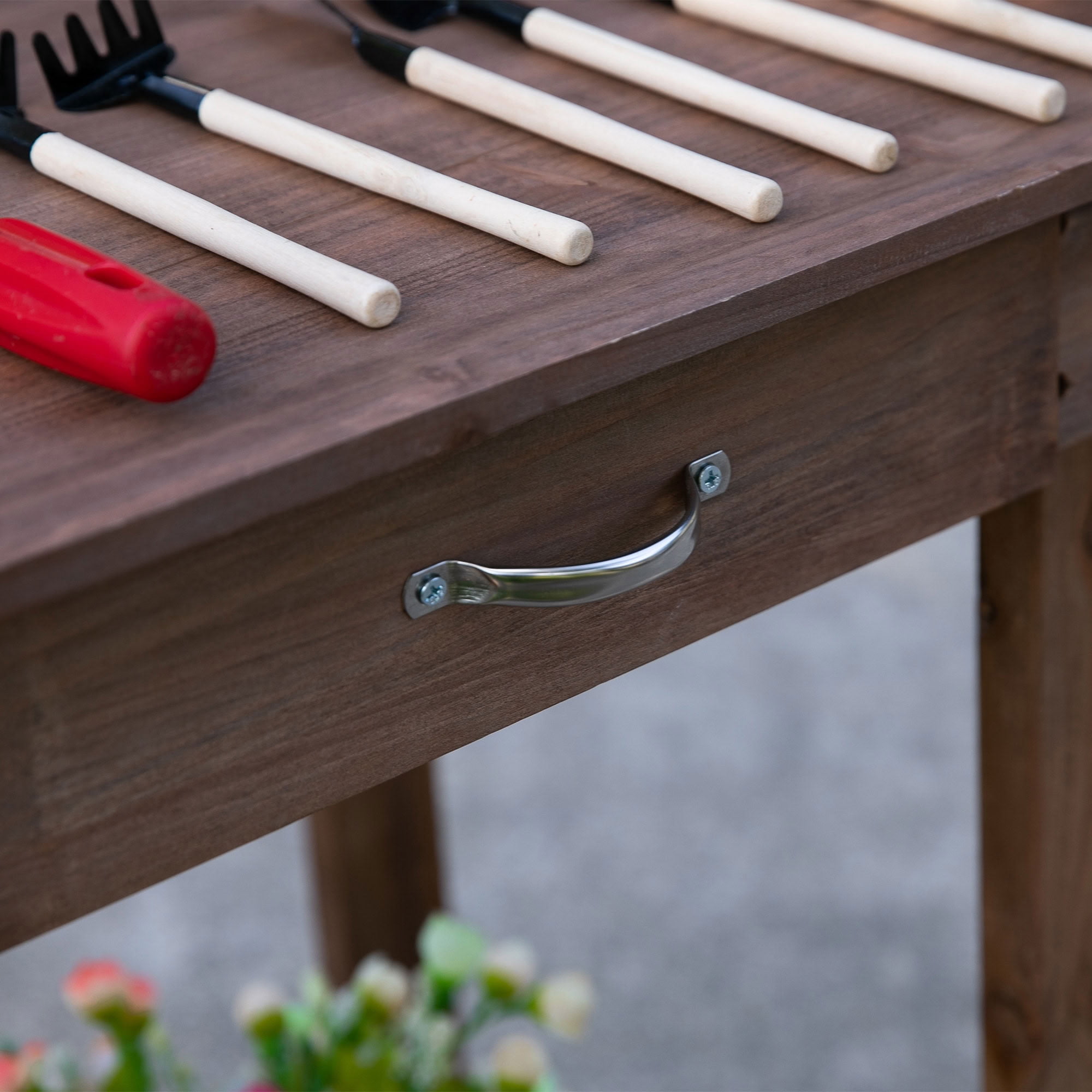 MAYEERTY 36" Wooden Potting Bench, Outdoor Garden Workstation with Removable Wheels, Sink, Drawer for Backyard, Patio, Deck
