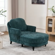 Upholstered Chaise Lounge, Comfy Linen Single Sofa Chair, Living Room Bedroom Rest Chair,Green