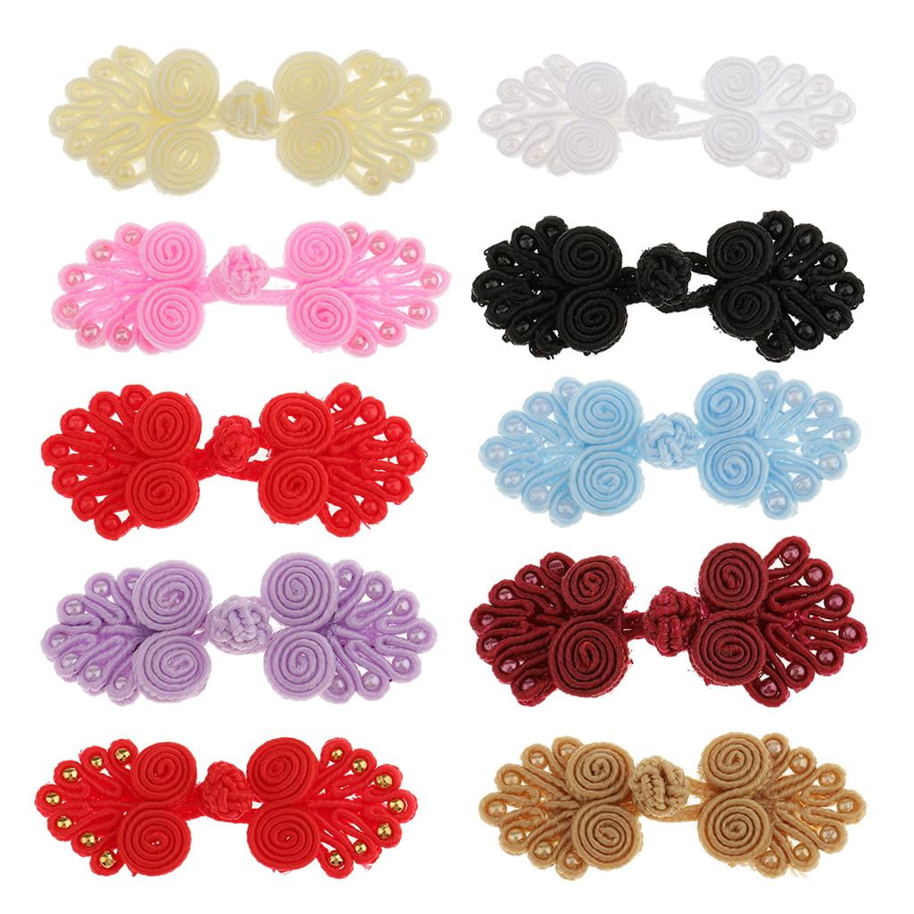 GUOOL 5-8 pieces 20 Pairs Chinese Knot Frog Buttons with Beads for Cheongsam Red And Gold 5 Pcs