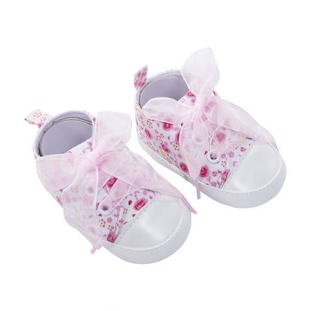 

Caitzr Baby Toddler Shoes Flower Print Lace Closure High-Top Round Toe Lightweight Cute Simple Flat Shoes