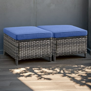Pocassy Wicker Rattan Ottoman Outdoor Patio Ottoman Grey - Blue