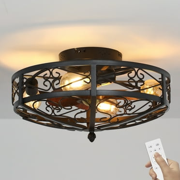MultiEase 21" Caged Ceiling Fan with Light: Bladeless Ceiling Fan 6 Speed Reversible with 4 Bulbs - Remote Control Fandelier for Bedroom Kitchen Dining Room