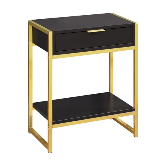 Modern Accent Table, Nightstand with Storage Drawer, Gold and Brown, Living Room | Bedroom Side Table