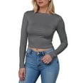 thumbnail image 5 of felwors Women's Boat Neck Tops Long Sleeve Shirts Casual Fitted Tee Shirts Solid Color Fall Basic Clothes Dark Gray, M, 5 of 5