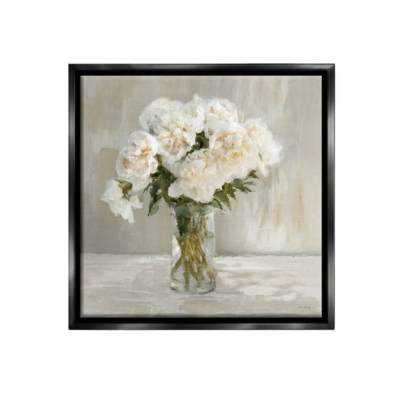 Stupell Industries Fluffy White Flowers Botanical & Floral Painting Black Floater Framed Canvas Art Print Wall Art, 18 x 18