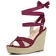 thumbnail image 1 of Sandalias de cuña con cordones y tacones de plataforma de alpargata para mujer Borgoña US 7/UK 5/EU 37, 1 of 6