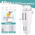 thumbnail image 2 of MUKOKO 40oz Glass Water Bottle, Bottle with Straw and Lid, Glass Tumbler with Time and Water Marker, Iced Coffee Cup with Silicone Sleeve, Travel Coffee Mug Fits in Car Holder, White, 2 of 7
