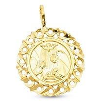 Holy Baptism Medallion Charm Solid 14k Yellow Gold Round Christian Pendant Genuine 26 x 26 mm
