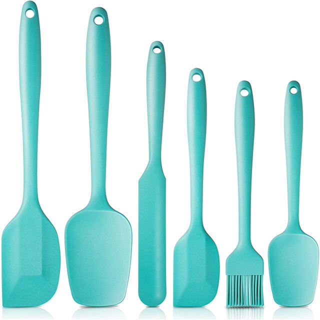 Heat Resistant Silicone Spatulas, Bakeware Set of 6 Non-Stick Ergonomic Cooking Baking Mixing Rubber Spatula Kitchen Utensils, Aqua Sky