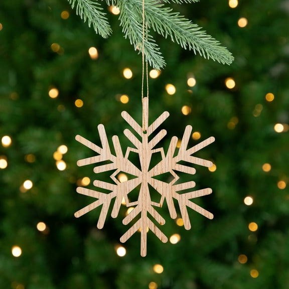 Snowflake Cut-Out Natural Wood Christmas Ornaments - 4.75" - Set of 6