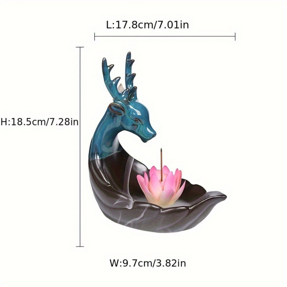 1pc Cute Deer Ceramic Lotus Incense Holder, Lucky Mascot & Aromatherapy Decor (Without Incense)