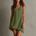 thumbnail image 4 of ClodeEU Women's V Neck Adjustable Spaghetti Strap Dress with Fringe Trim,Casual Summer Mini Dress Army Green,Women's Plus L, 4 of 8