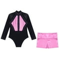 thumbnail image 3 of Alvivi Girls Sheer Mesh Long Sleeve Bodysuit Ballet Gymnastics Leotards with Shorts Set Dancewear Pink 16, 3 of 7