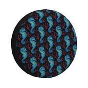 Coaee Blue Seahorse Car Tire Sun Shield Spare Tire Protective Cover 14-17in For Suv, Truck, Jeep Waterproof Dustproof Thickening -