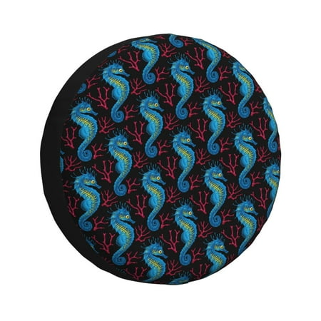 Coaee Blue Seahorse Car Tire Sun Shield Spare Tire Protective Cover 14-17in For Suv, Truck, Jeep Waterproof Dustproof Thickening -
