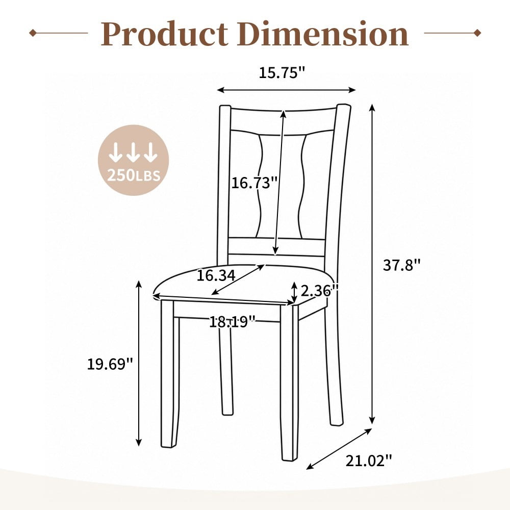 Dining Chairs Set of 2, Mid Century Modern Wood Chairs with Padded Upholstered Seats, High Backrest, Accent Kitchen Chairs, Espresso Beige