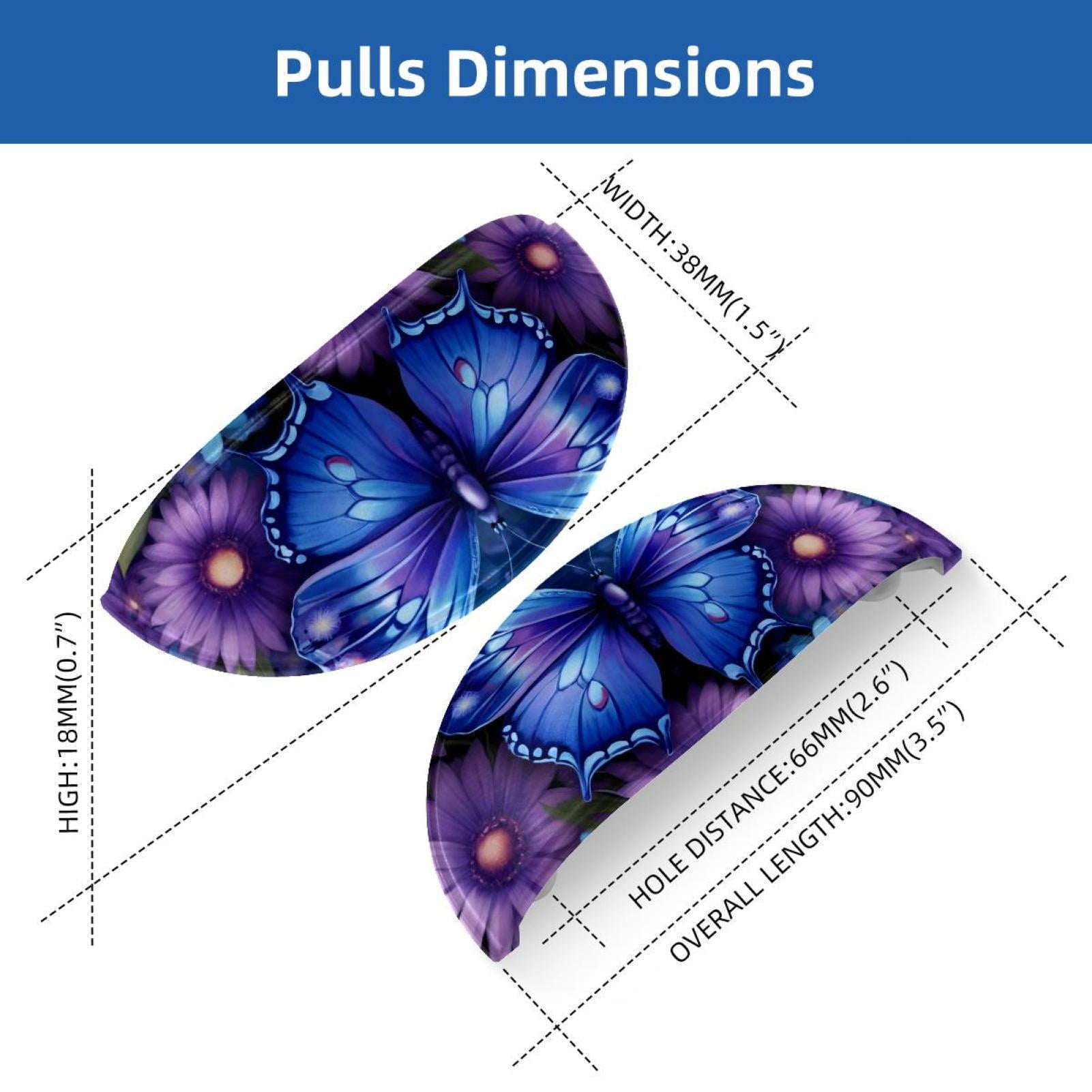 PhooArto 6 Pcs Cup Drawer Pulls, Blue Butterfly Daisy Flowers Shell Shape Handles Cabinet Knobs for Dresser Cupboard Closet Wardrobe with Screws