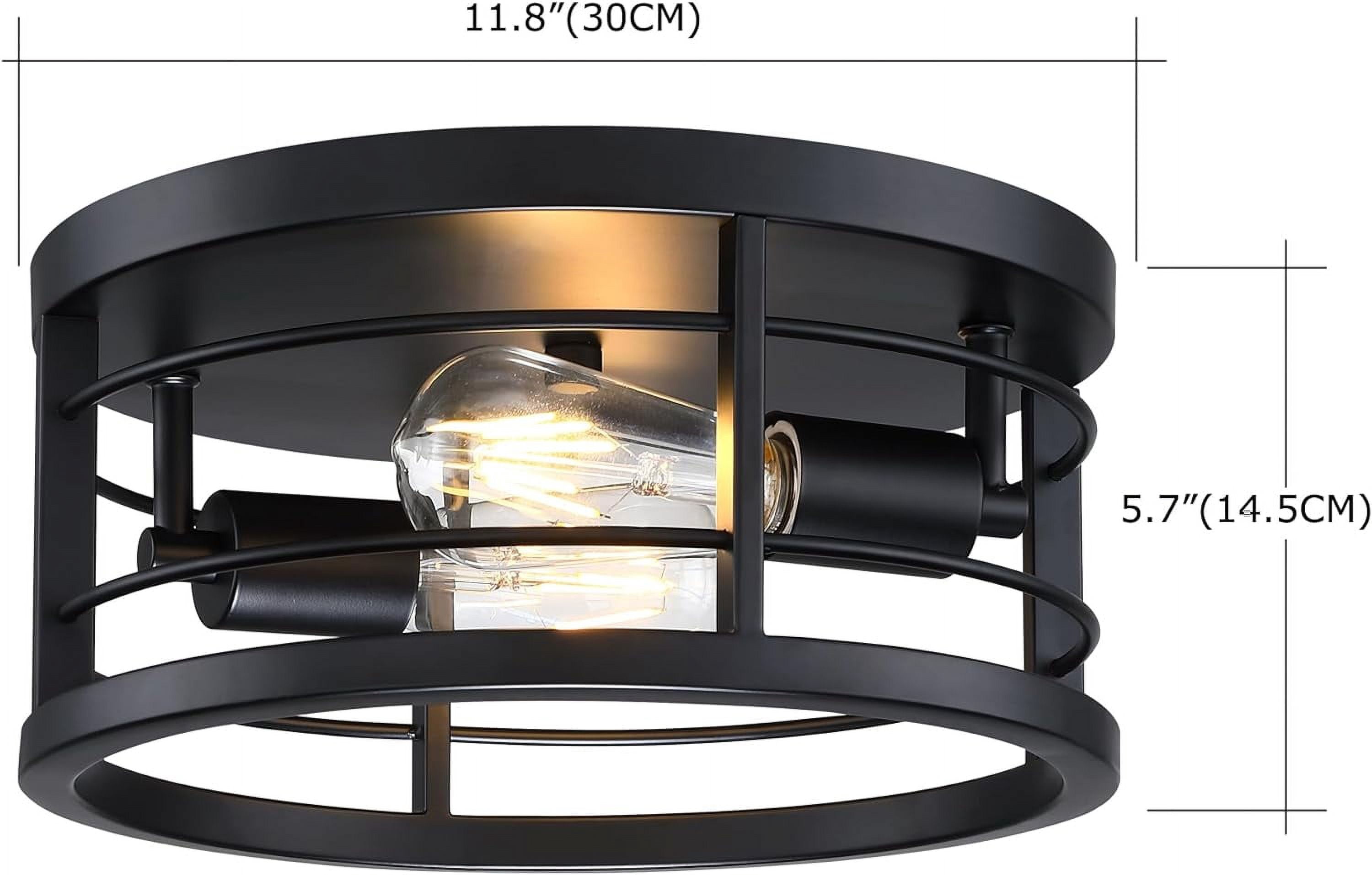 12"W 2-Light Flush Mount Ceiling Light Fixture, Industrial Vintage Ceiling Light for Kitchen Bedroom, Matte Black
