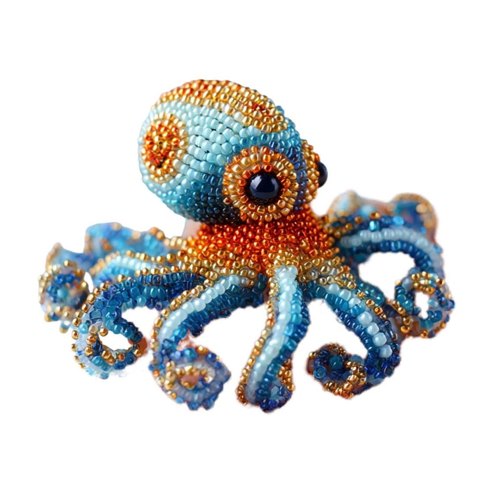 BRELIL 4Pcs Bead Embroidery Kit, Complete DIY Craft Kit for Beginners Adults, Octopus Embroidery Supplies with Beads Thread Needle, Creative Handmade Art Craft for Home Decor Gifts