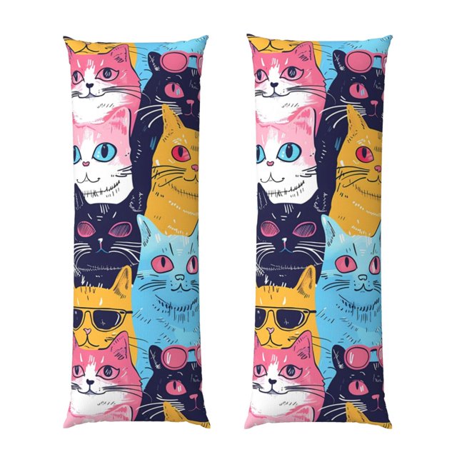Gaeub Colorful Cats Pattern Art Printed Long Body Pillowcase with Envelope Closure ,Breathable Long Pillow Cover,No Pillow Core - 20x54 in