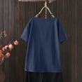 thumbnail image 6 of Linen Blend Womens Short Sleeve T-Shirts Round Neck Solid Tops Side Button Relaxed Fit Blouses Perfect Shirts for Daily and Work Wear, 6 of 8