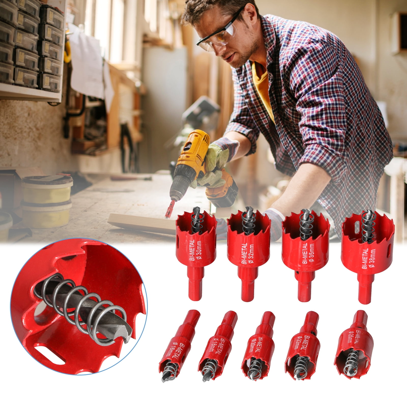 Bi-Metal Hole Saw Kit,Hakkin 9PCS High Speed Steel 5/8