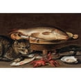 thumbnail image 2 of Clara Peeters 18x14 Gold Ornate Wood Frame and Double Matted Museum Art Print Titled - A Still Life with Fish in a Ceramic Collander, Oysters, Langoustines, Mackerel and a Cat on the Ledge B, 2 of 4
