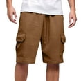 thumbnail image 1 of Mens Soild Color Shorts Casual Cargo Shorts Elastic Waist Drawstring Summer Beach Shorts, 1 of 4