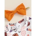thumbnail image 5 of Suealasg 3Pcs Baby Girls Halloween Outfits Long Sleeve Pumpkin Ghost Print Romper + Suspender Skirt +Headband Set 3 6 9 12 18 Months Infant Girls Halloween Clothes, 5 of 7
