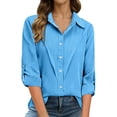 thumbnail image 2 of Long Sleeve Shirts for Women 2026 Spring Linen Roll Up Sleeve Button Lapel Collar Dressy Casual Office Work Blouse Tops, 2 of 7