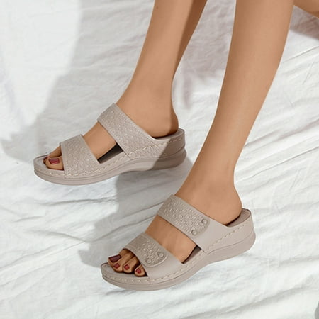 

loopsun Summer Sandals for Womens Womens Sandals Clearance New Thick Soled Round Toe Slope Heel Sandals For Women s Hollow Casual Sandals