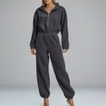thumbnail image 2 of sususu Women's Zip Up Jumpsuit Long Sleeve Romper Jumpsuit Elastic Waist Comfortable Outfit Turn Down Collar Cargo Romper,Grey,M, 2 of 5