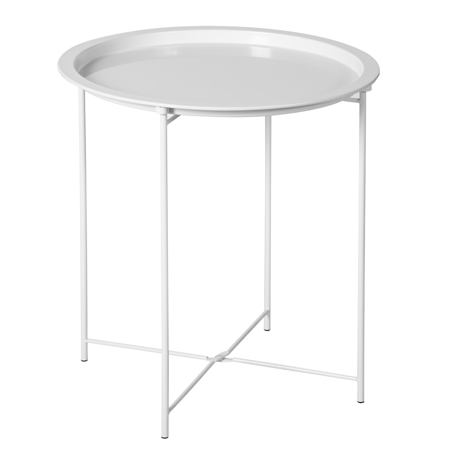 Annalei Tray Top Cross Legs End Table, Multi-use: Small Round Side End Table, Sofa Table, Tray Side Table, Snack Table, Metal, Anti-Rusty, Outdoor and Indoor Use for Putting Small Things., T - image 1 of 2
