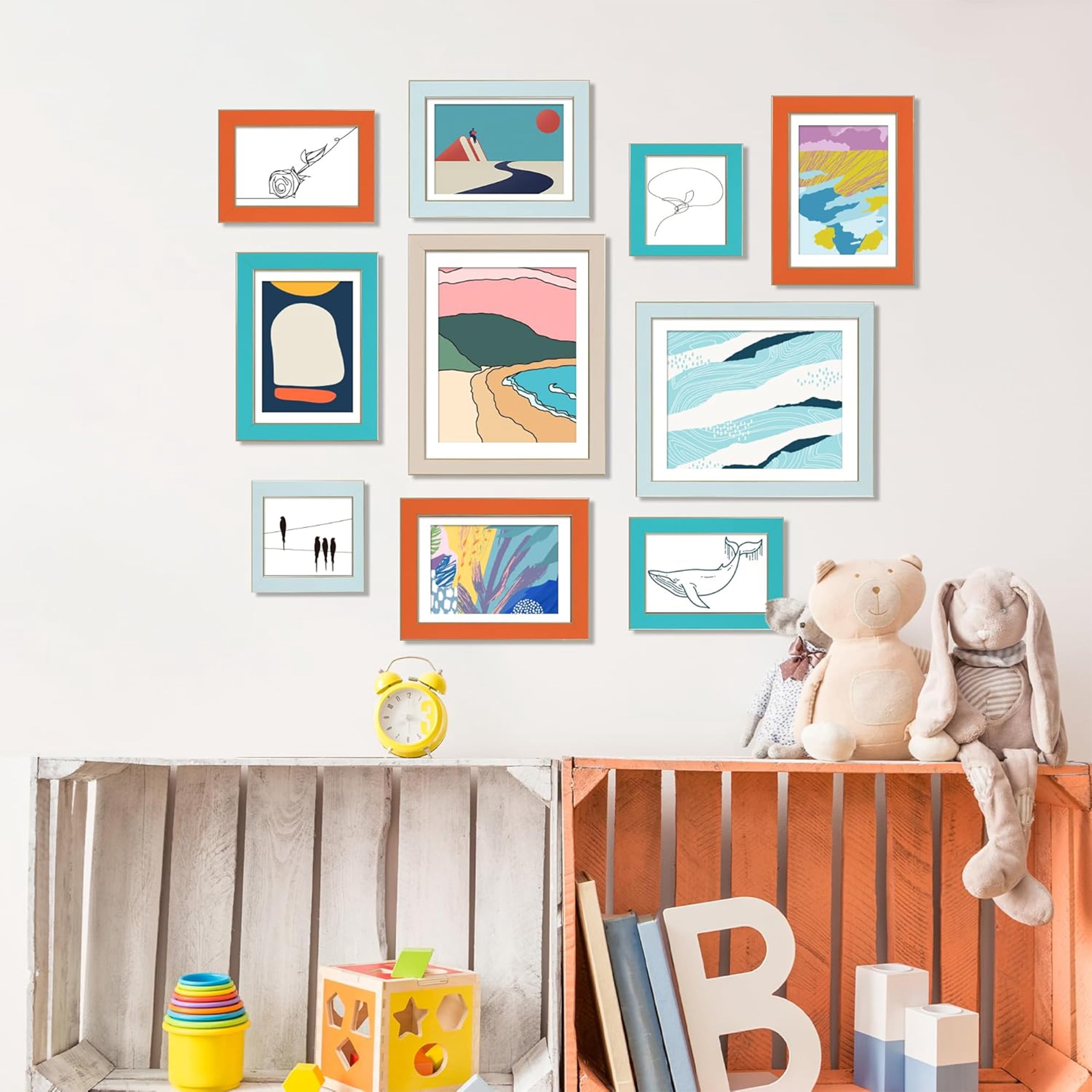 VIOLABBEY 4x6 Picture Frames Set of 4, Colorful Photo Frame of Modern Style, High Definition Tempered Real Glass, Wall Mounted or Tabletop Display (Blue Series)
