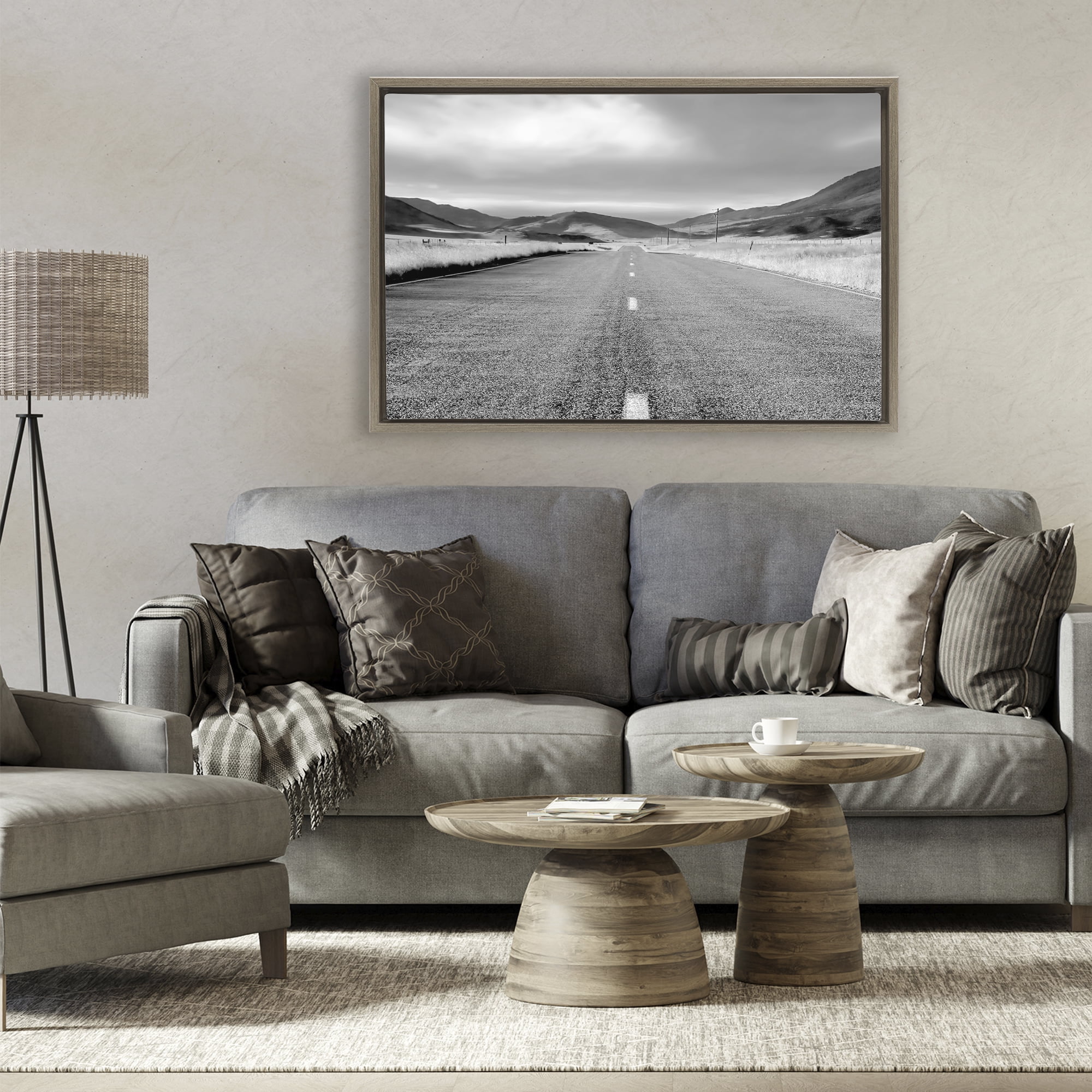 Stupell Industries Open Road Through Rolling Hills Brown Framed Floater Canvas Wall Art, design by Steve Toole