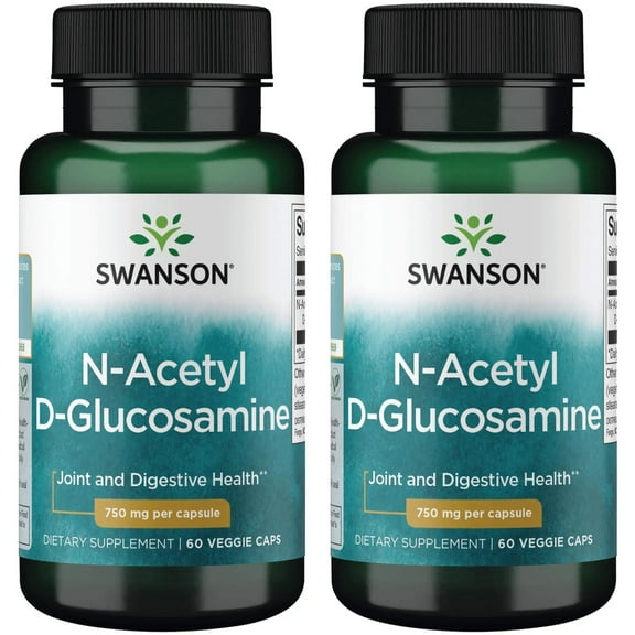 Swanson N-Acetyl D-Glucosamine - Natural Supplement Promoting Joints Support & Gastrointestinal Health - Natural Formula Supporting Healthy Cartilage - (60 Veggie Capsules, 750mg Each) (2 Pack)