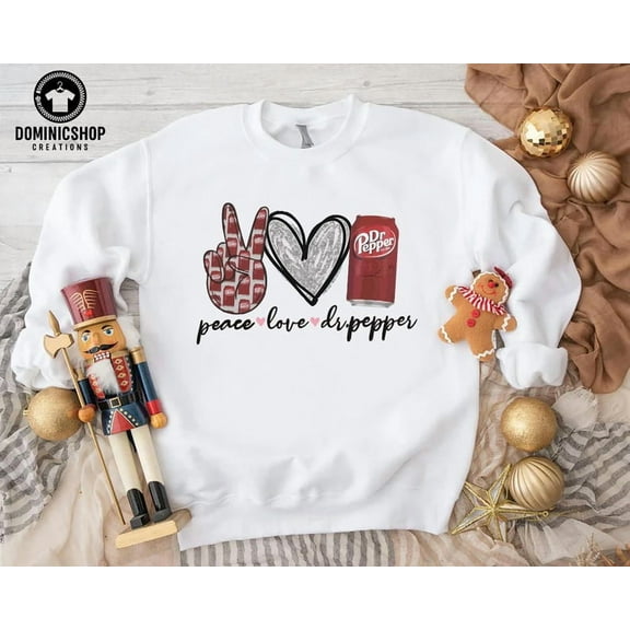 Peace Love Dr Pepper Sweatshirt , Soda Lover Crewneck, Cozy White Holiday Sweater, Cute Winter Gift for Dr Pepper - Sizes S-5XL ,Art Print JSC