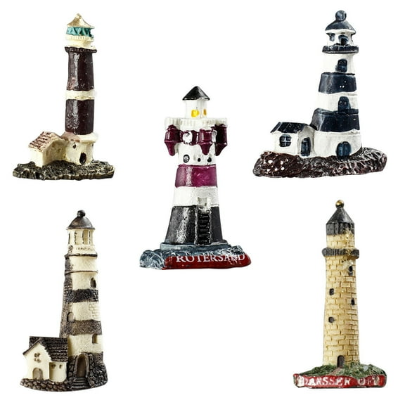 LEORX 5PCS Magnetic Fridge Stickers Lighthouse Shape Natural Resin Ocean Decor Adults