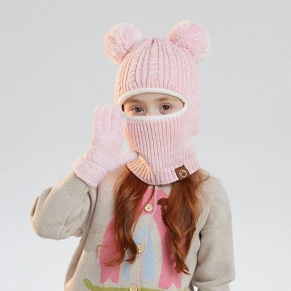 Cethrio Girls Hats, Scarves & Gloves Sets, Winter Outdoor Warm Windproof Beanies,Neck Gaiters & Gloves Pink Size 4-10T