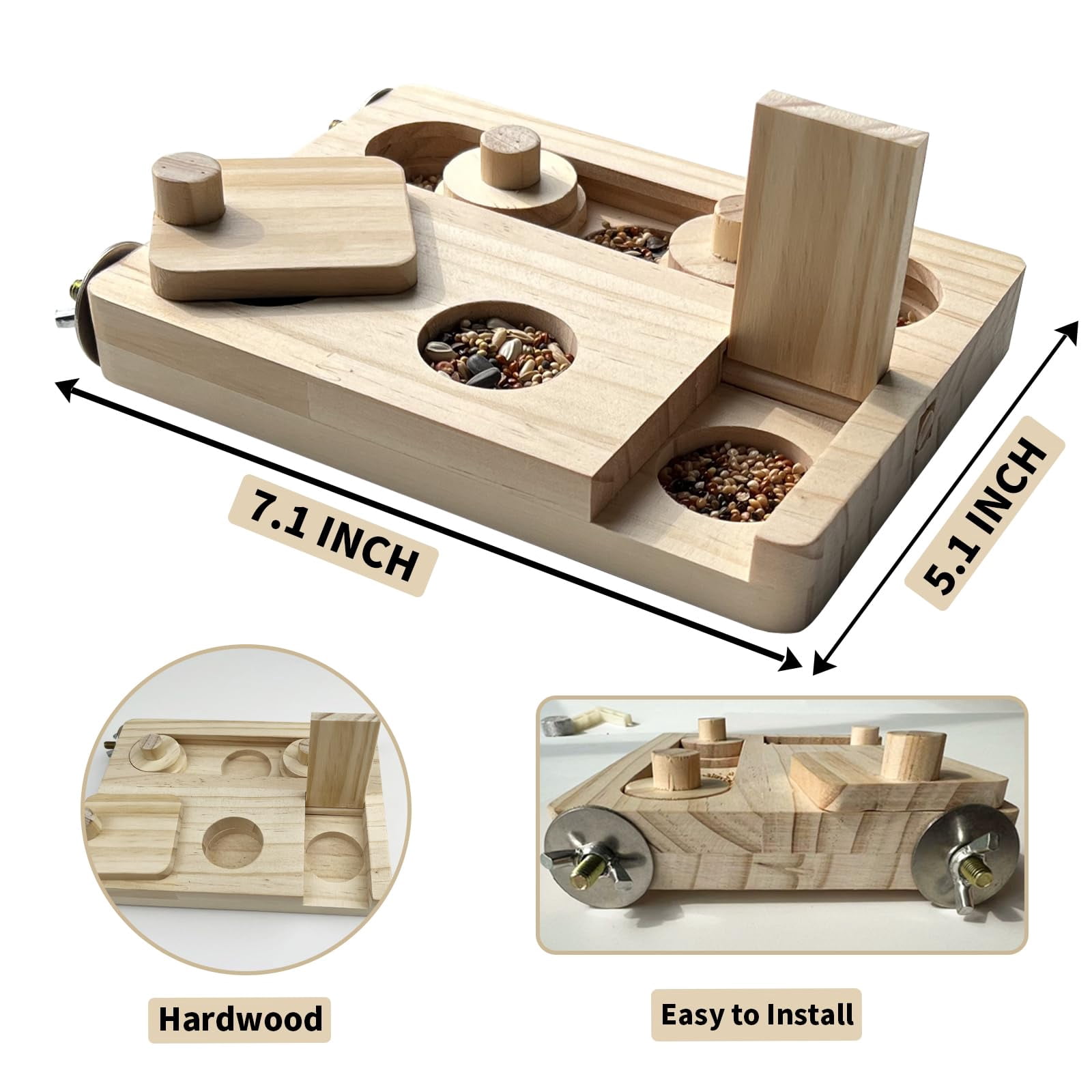 Wooden Bird Foraging Puzzle Toys for Parrots, Parakeet, Cockatiel, Sun Conures - Birds Interactive Mental Enrichment Toy, B ird Seed Slow Feeder Toy for Cage.