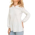 thumbnail image 3 of Women Pleated Hem Lantern Long Sleeve Solid Color Hoodie, 3 of 6