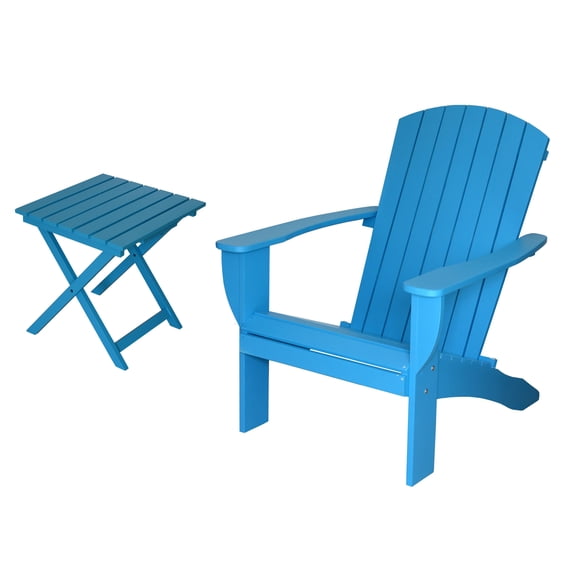 Adirondack Chair & Table Set - Outdoor Patio Furniture - Solid Cedar - Bottle Opener Included - Teal Finish