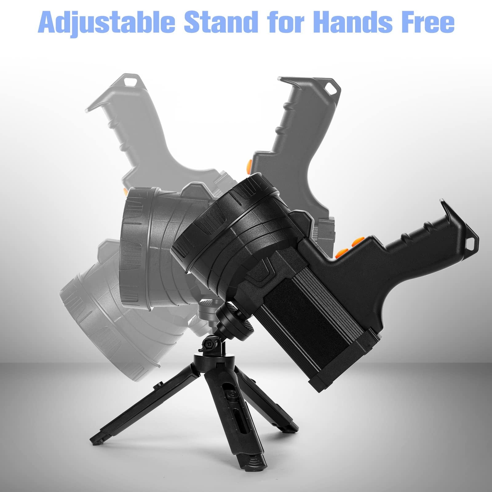 Rechargeable Spotlight, Super Bright 1000,000 LM LED Flashlight Handheld Spotlight 10000mAh Long Lasting Large Flashlight Searchlight and Flood Camping Flashlight with Foldable Tripod Black