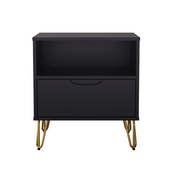 Avira Mid-Century Modern 20" Nightstand in Black (1-Drawer)