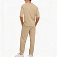 thumbnail image 4 of Jessboyy Mens Pants Sets 2 Piece Outfits Summer V Neck Short Sleeve T Shirts and Pants with Pockets Travel Vacation Outfits Casual Clothing Set Khaki,XL, 4 of 9