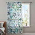 thumbnail image 3 of Teal Blue Coastal Semi Sheer Curtains Drapes for Living Room, Bedroom, French Doors Window 63 Inches Long, Nautical Starfish Shells Ocean Sea Rod Pocket Chiffon Curtain Drapery Voile Draperies Panel, 3 of 8