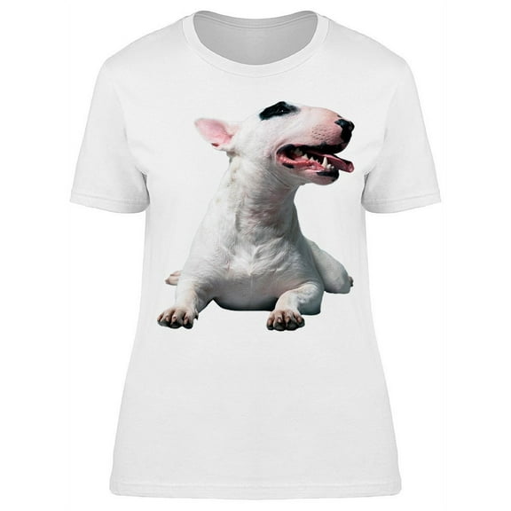 A Laid Down White Bull Terrier T-Shirt Women -Image by Shutterstock, Female x-Large