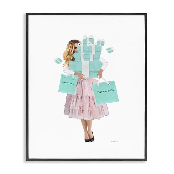Stupell Industries Contemporary Woman Shopping Blue Pink Glam Black Framed Giclee Art, 11 x 14, by Amanda Greenwood